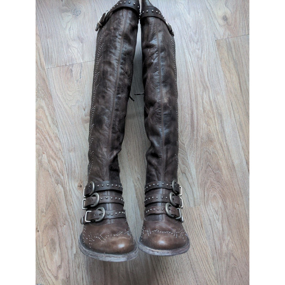 Old Gringo Roxy Studded Buckle Tall Heeled Western Boots 18" Women 6.5 Chocolate - Picture 9 of 16
